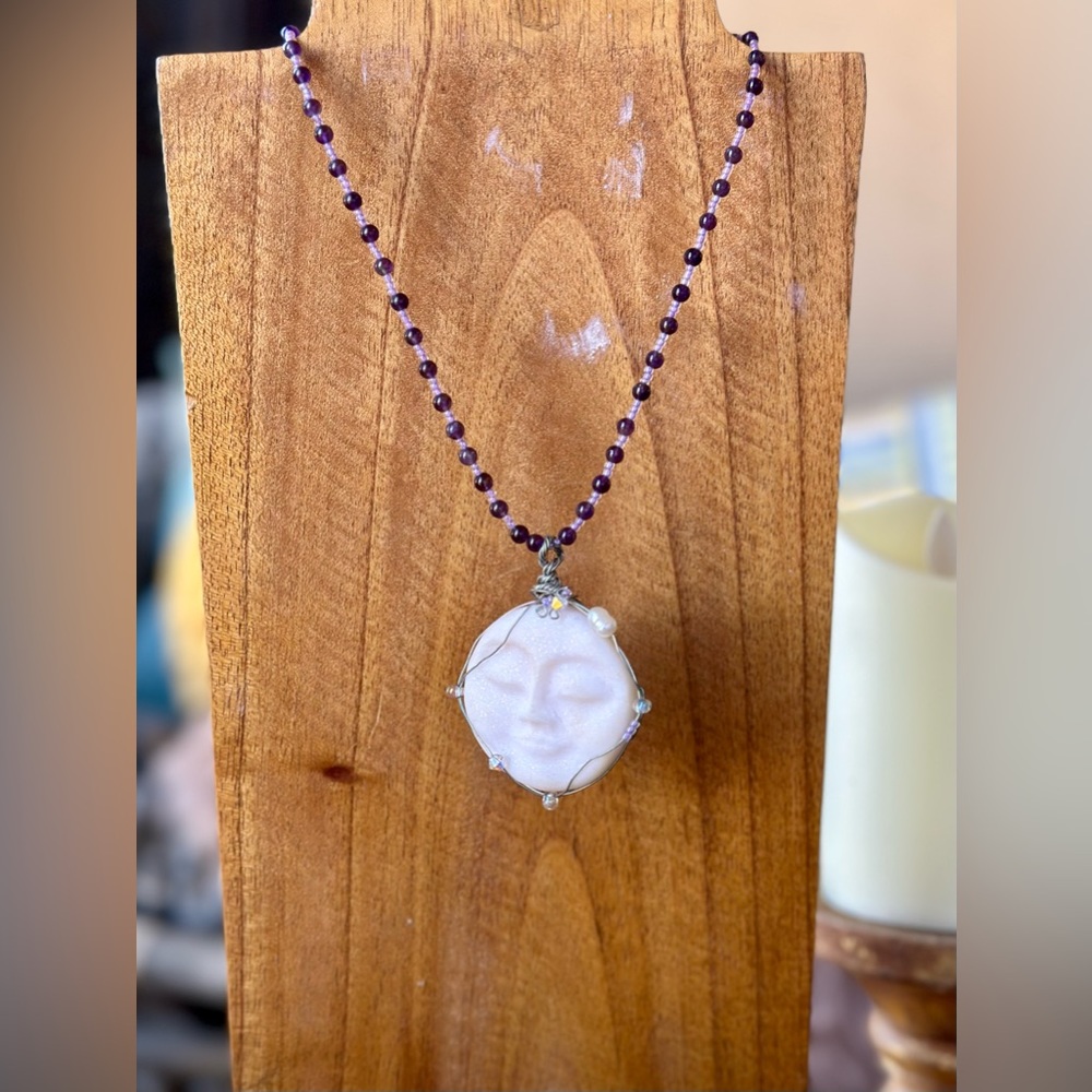 Handmade Amethyst Moon Necklace